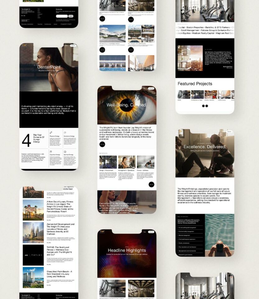 iPhone, Smart phone web page template showcasing The Wright Fit fitness & wellness brand website redesign.